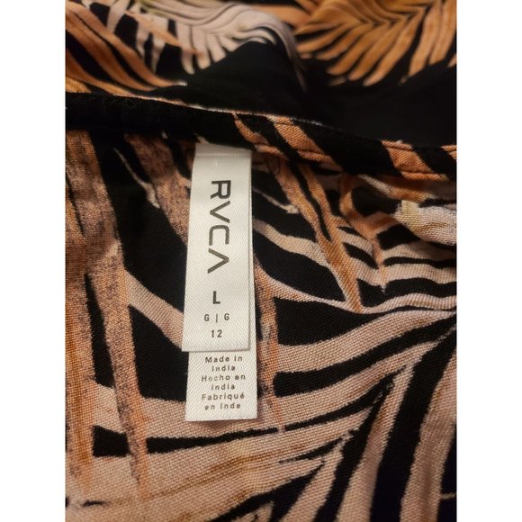 RVCA black V-neck tank with multicolored fern design. Size L - Picture 4 of 4